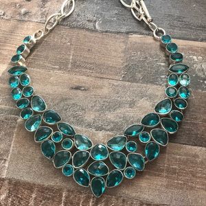 Aquamarine colored with silver necklace